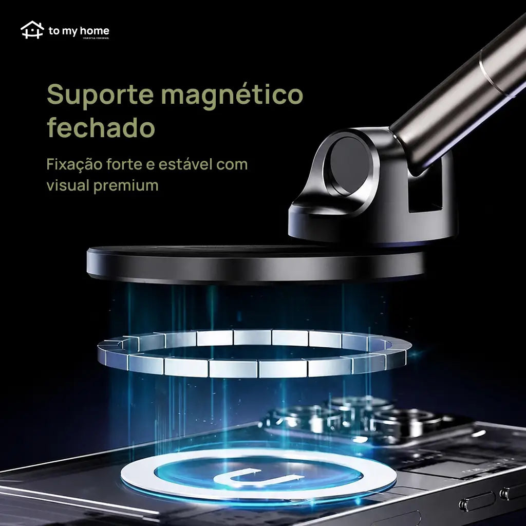 Suporte magnético para celular com ventosa a vácuo, rotação 360° e uso dobrável no carro, espelho ou academia