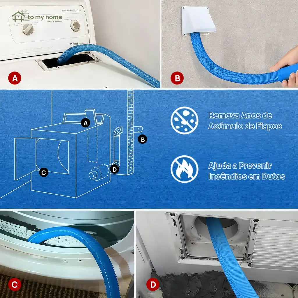 Kit limpador de duto de secadora com mangueira para aspirador, conector universal flexível e remoção de fiapos em frestas