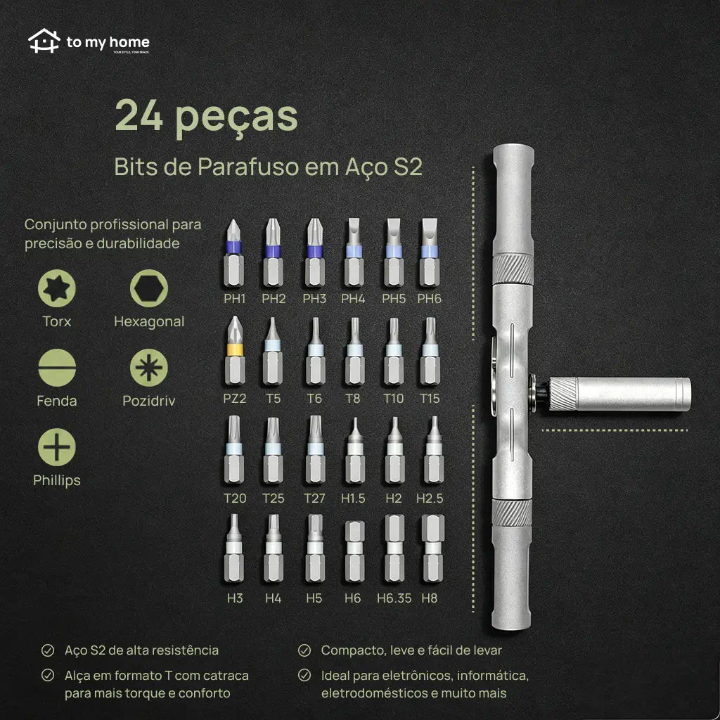 Kit chave de fenda catraca 24 em 1 com pontas magnéticas S2 para reparos em casa, bikes e eletrônicos DIY diário
