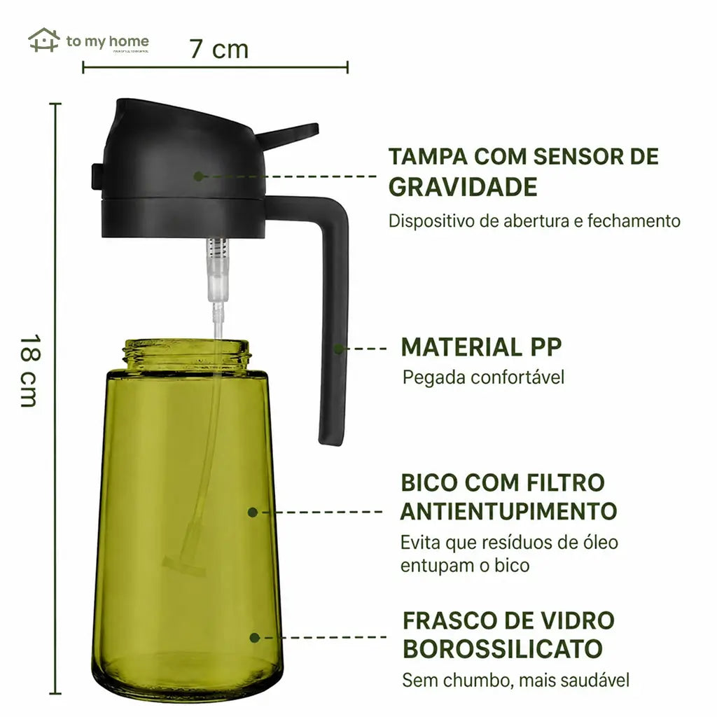Kit com 2 dosadores borrifadores de óleo em vidro BPA-free 470 ml para cozinhar com mais controle e menos bagunça na rotina diária
