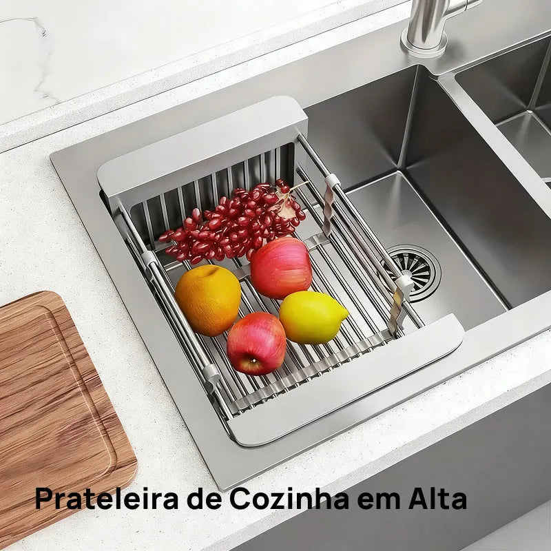 Escorredor de Louça Suspenso em Aço Inoxidável Ajustável, Cesto Filtrante Multifuncional para Pia da Cozinha drenagem otimizada