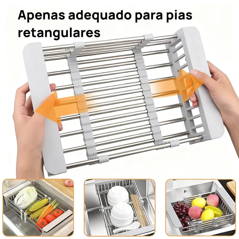 Escorredor de Louça Suspenso em Aço Inoxidável Ajustável, Cesto Filtrante Multifuncional para Pia da Cozinha drenagem otimizada