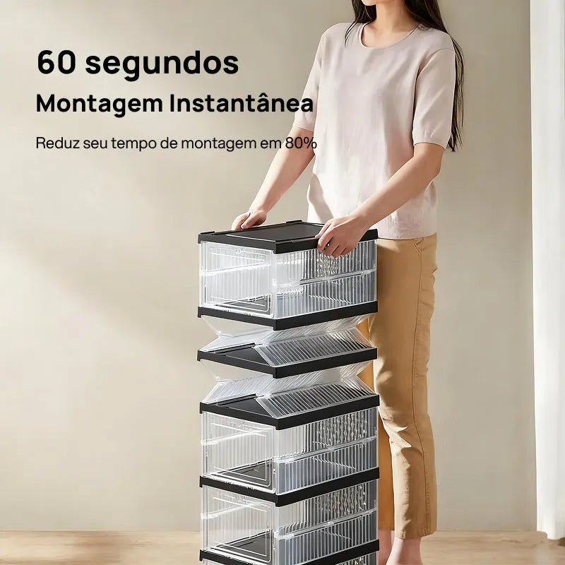 Caixas Organizadoras Dobráveis e Empilháveis para Sapatos em Plástico PP Transparente, Suportam Até o Tamanho 13 EUA visibilidade total