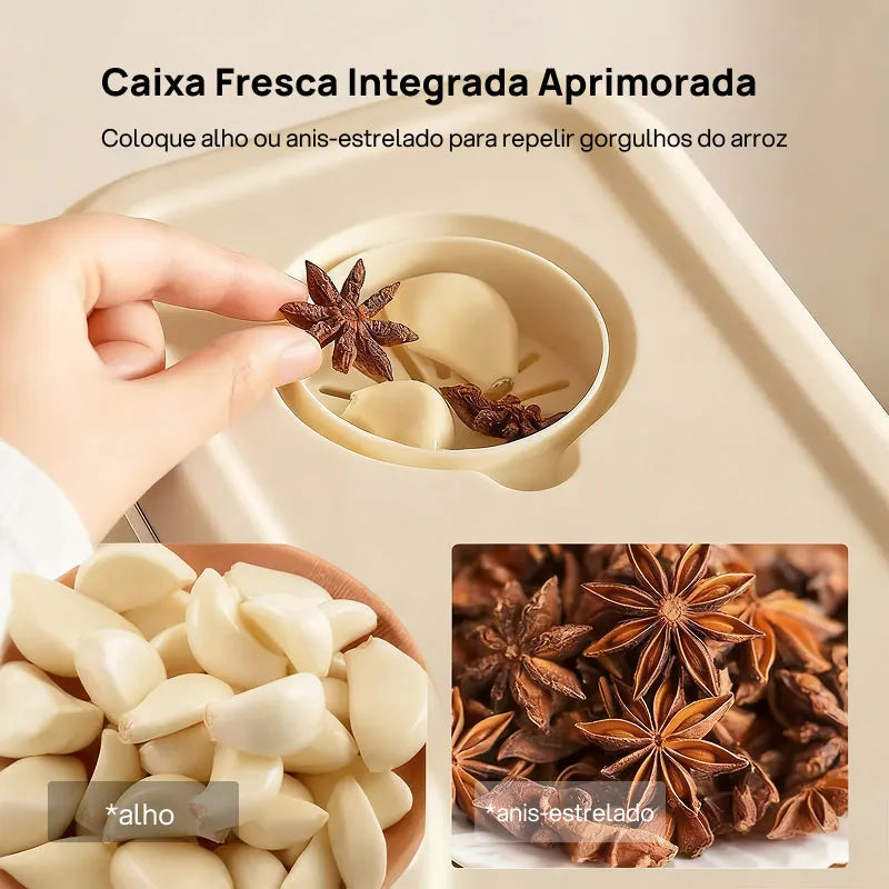 Dispensador de Arroz Hermético UFORU à Prova Total de Insetos e Umidade, com Copo Medidor para Grãos e Cereais preservação eficaz