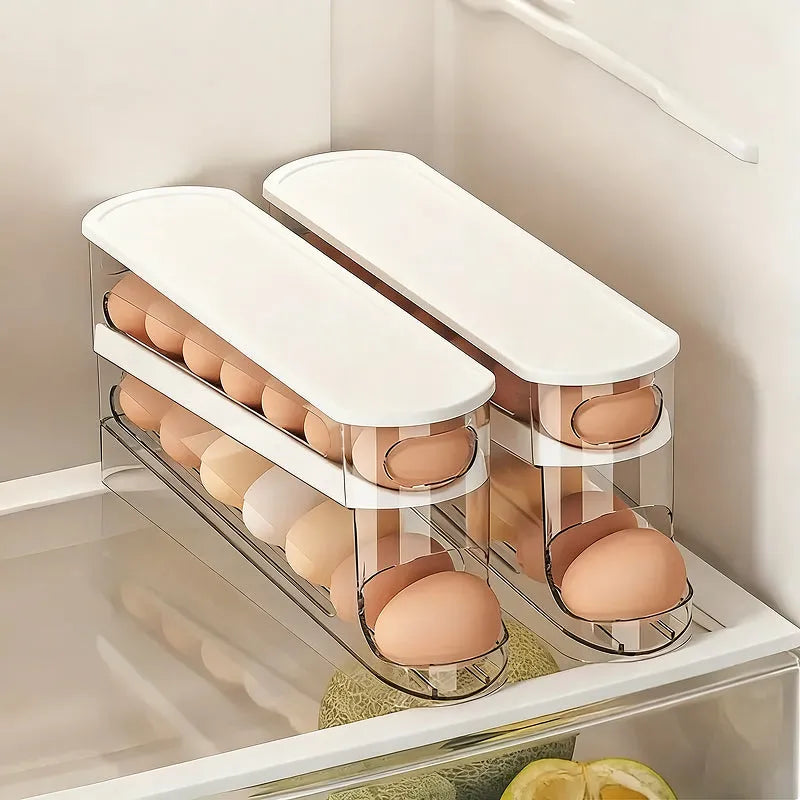 Caixa Organizadora Transparente para Ovos com Sistema de Rolagem, Economiza Espaço na Geladeira e é Durável acesso prático