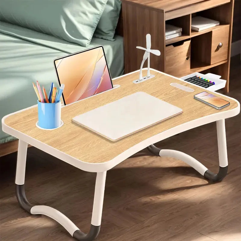 Mesa Portátil e Dobrável para Laptop com 4 Portas USB, Gaveta de Armazenamento e Suporte para Copos no Sofá ou Cama conforto produtivo