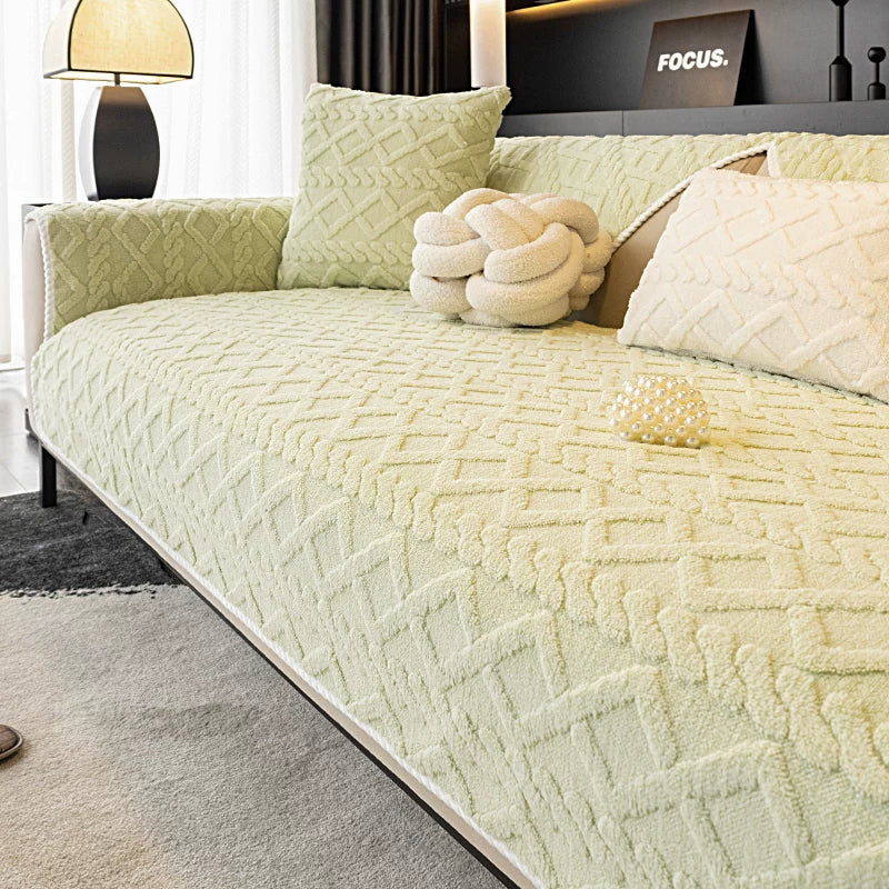 Protetor de sofá em veludo macio antiderrapante com matelassê moderno, capa lavável para sala, quarto e casas com pets