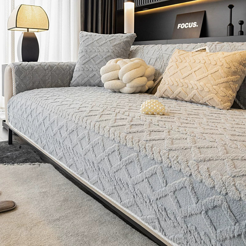 Protetor de sofá em veludo macio antiderrapante com matelassê moderno, capa lavável para sala, quarto e casas com pets