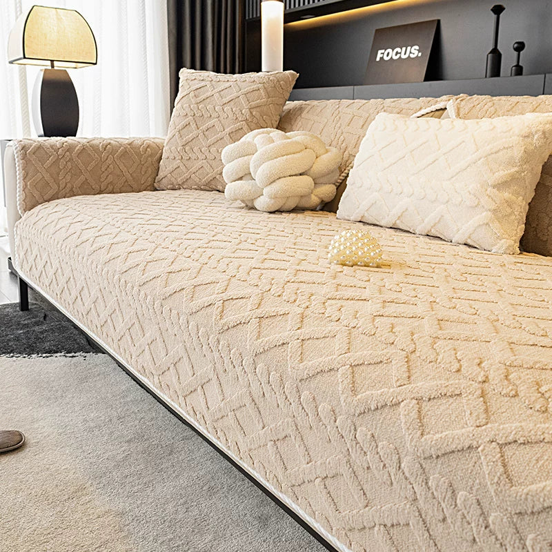 Protetor de sofá em veludo macio antiderrapante com matelassê moderno, capa lavável para sala, quarto e casas com pets