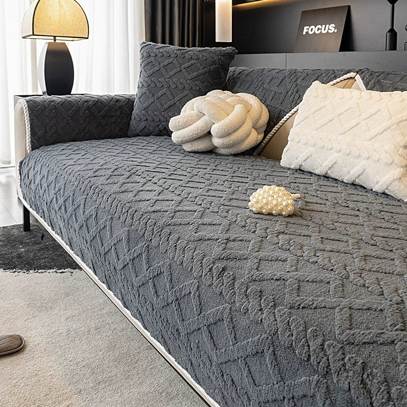 Protetor de sofá em veludo macio antiderrapante com matelassê moderno, capa lavável para sala, quarto e casas com pets