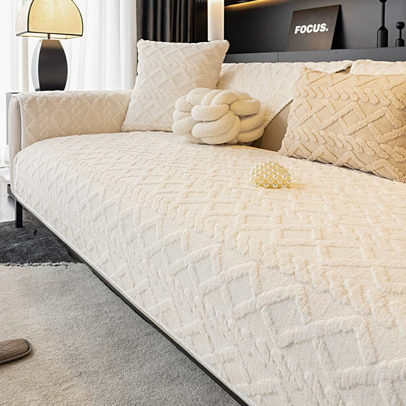 Protetor de sofá em veludo macio antiderrapante com matelassê moderno, capa lavável para sala, quarto e casas com pets