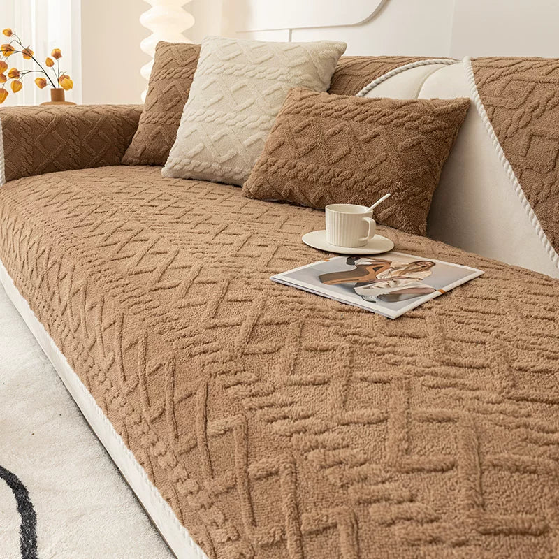 Protetor de sofá em veludo macio antiderrapante com matelassê moderno, capa lavável para sala, quarto e casas com pets