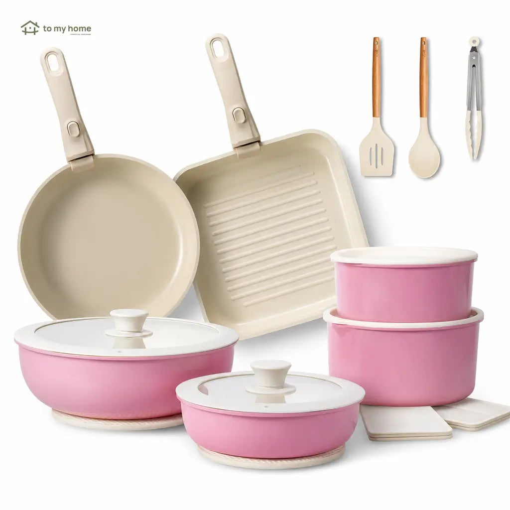 Conjunto de panelas cerâmicas antiaderentes 22 peças, empilhável com cabo removível, para uso prático em casa, indução, forno e camping