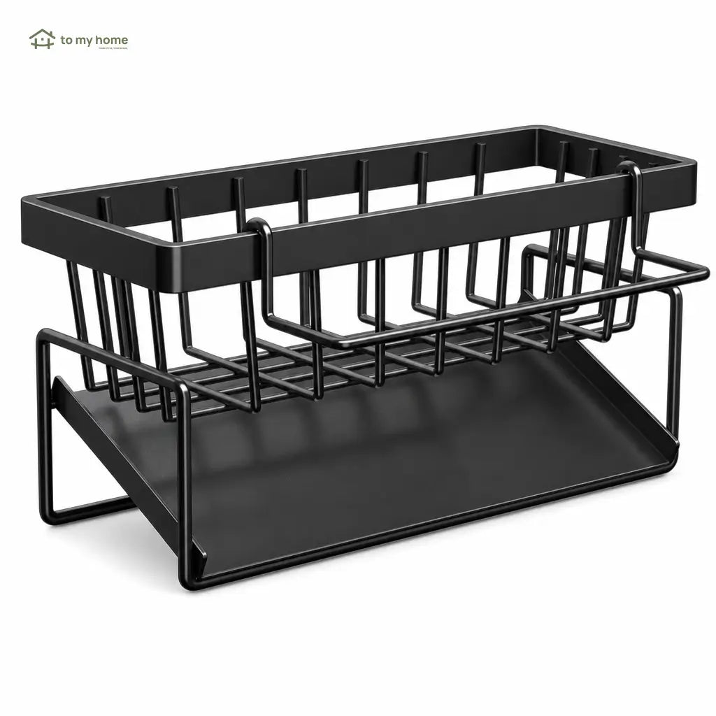 Caddy organizador de pia com porta-esponja, divisória e suporte alto para escova, ideal para cozinha compacta, bancada limpa e utensílios à mão