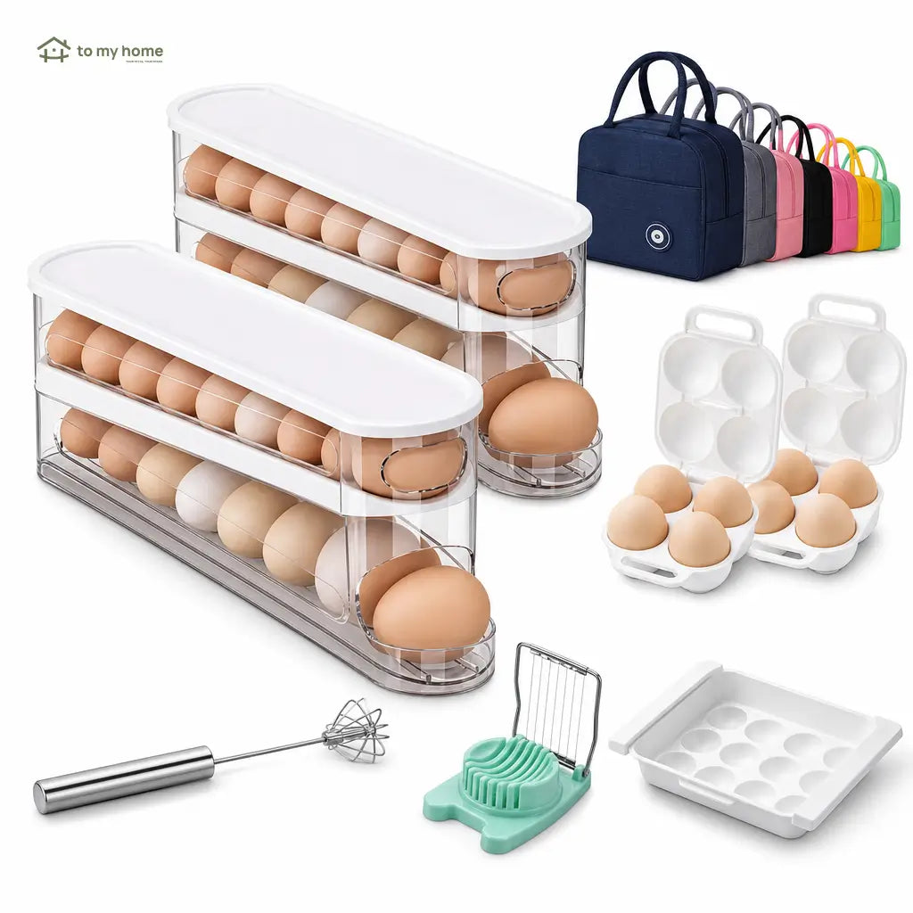 Organizador de ovos transparente em plástico resistente, empilhável e compacto para geladeira, cozinha e armazenamento diário com design de rolagem prática