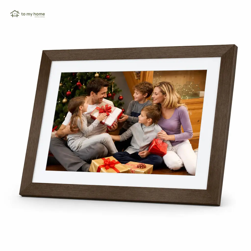 Porta-retrato digital decorativo 25,7 cm (10,1 pol.) com design em madeira e fácil manutenção para presentear e exibir lembranças todos os dias