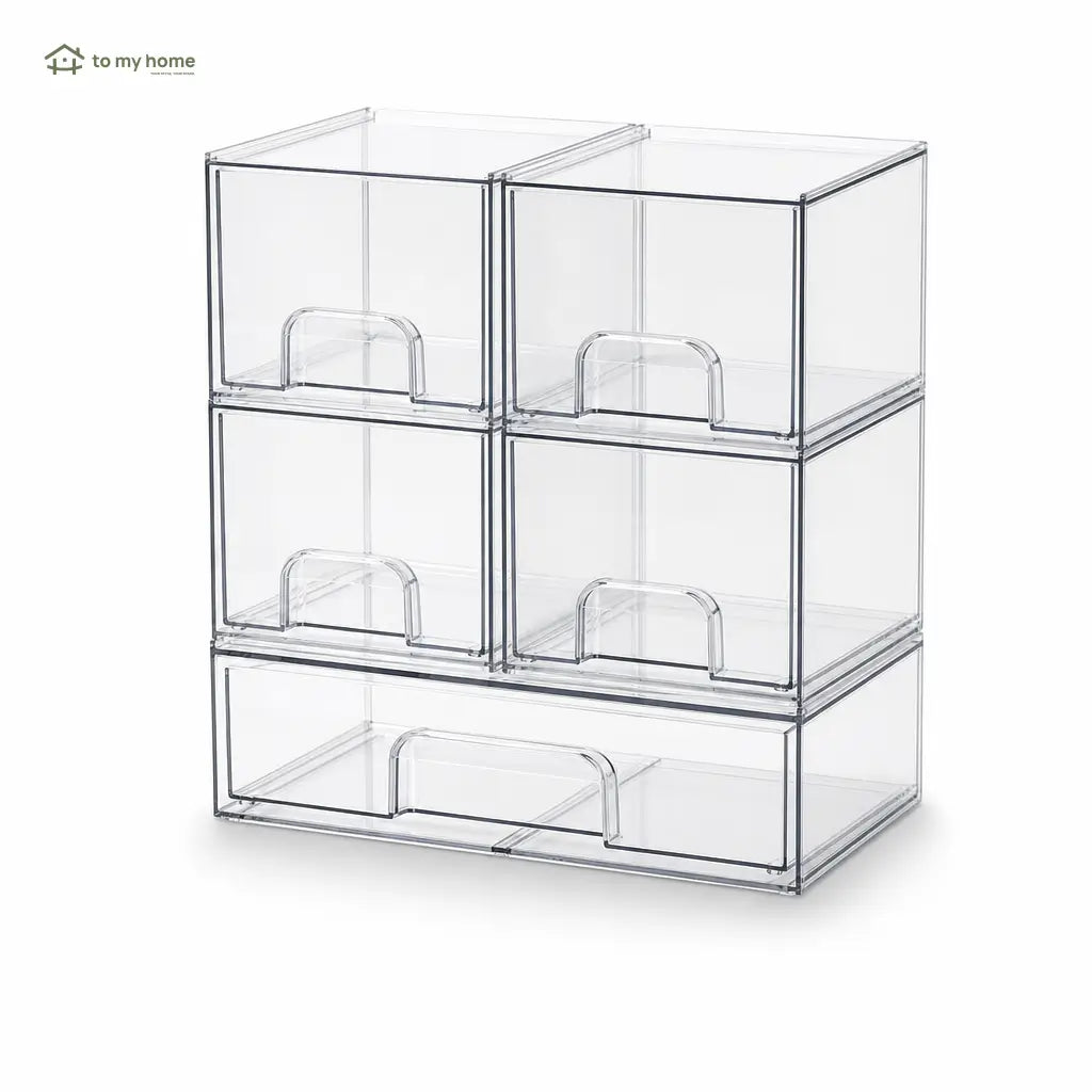 Organizador transparente empilhável com gavetas deslizantes para banheiro, cozinha, escritório e itens de bebê, kit multiuso com 5 ou 8 peças