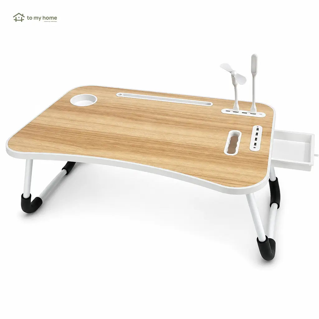 Mesa dobrável para notebook com 4 portas USB, porta-copos e gaveta para trabalhar ou estudar na cama com conforto