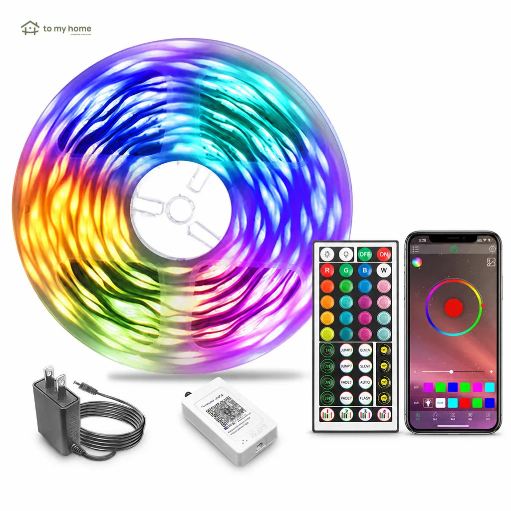Fita de LED RGB 15 ou 30 m com Bluetooth, app e sincronização musical para quarto e festas