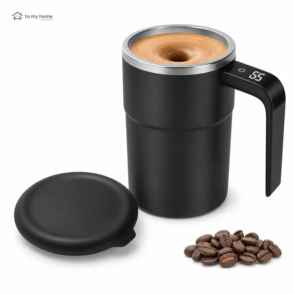 Caneca automática para café com mistura magnética, termômetro LCD e bateria recarregável para bebidas quentes ou frias em casa, escritório ou viagem
