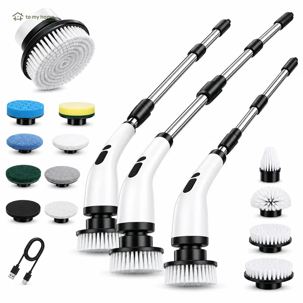 Escova elétrica de limpeza sem fio IPX7 com cabo extensível e 9 cabeças para banheiro, cozinha, pisos e rejuntes do dia a dia