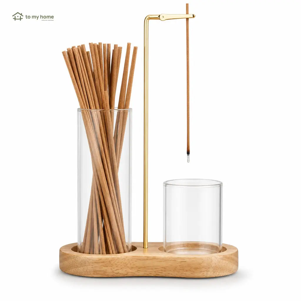 Porta-incenso minimalista com porta-vela, base de madeira resistente e coletor removível para yoga, relaxamento e decoração na sala e quarto