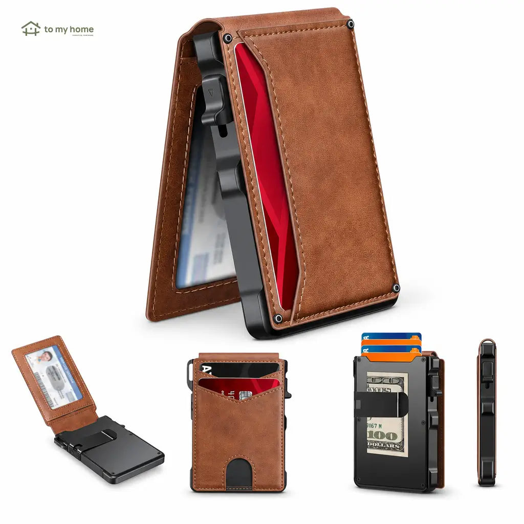 Carteira masculina slim com bloqueio RFID, porta-cartões pop-up e clipe de dinheiro para uso diário no bolso com janela para documento