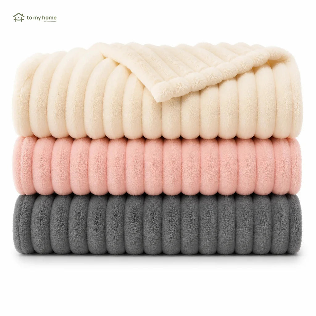 Manta fleece super macia com textura listrada, leve e decorativa para sofá, cama, sala e escritório o ano todo com conforto diário