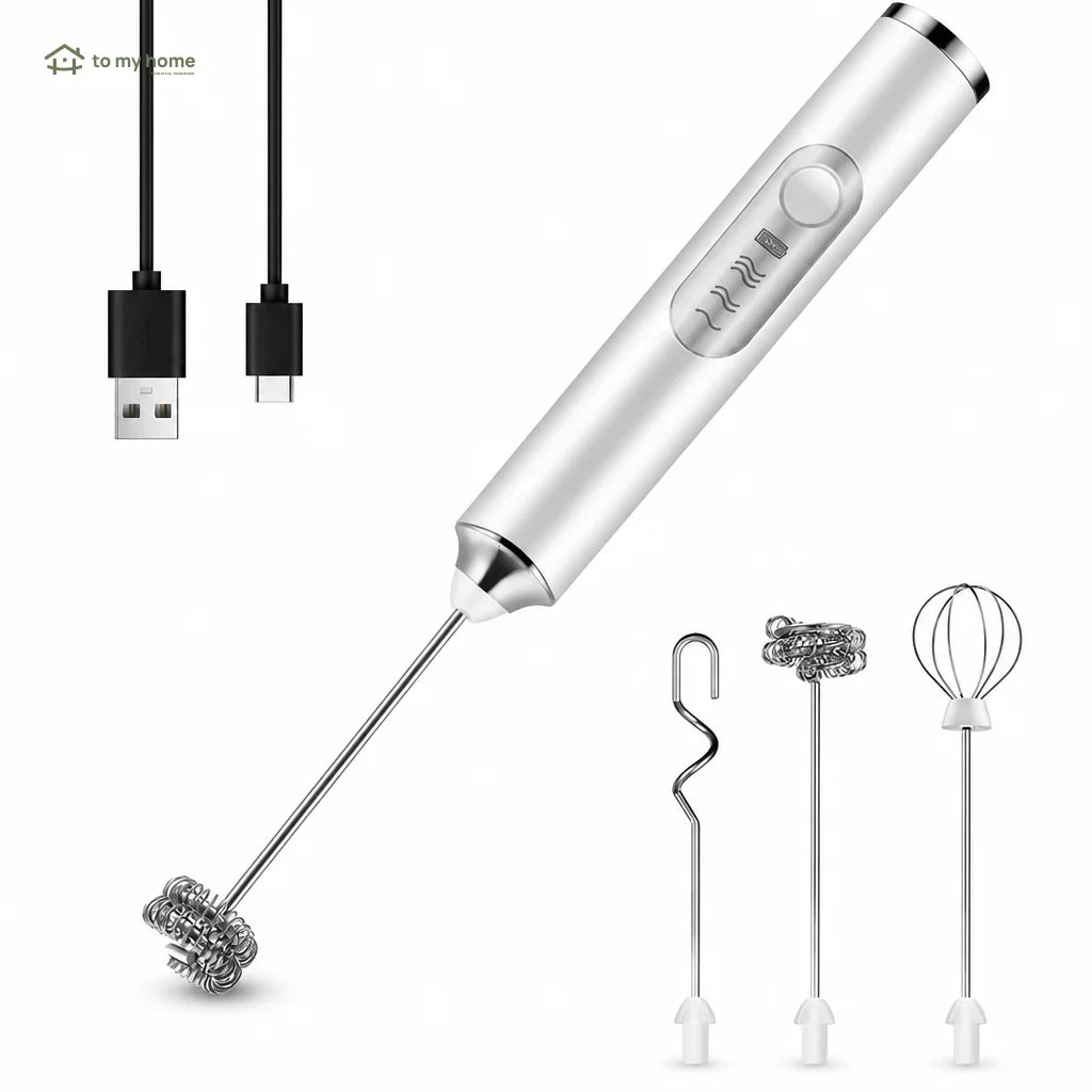 Mixer espumador de leite recarregável USB-C com 3 batedores e 3 velocidades para café, cappuccino, matcha e ovos em casa