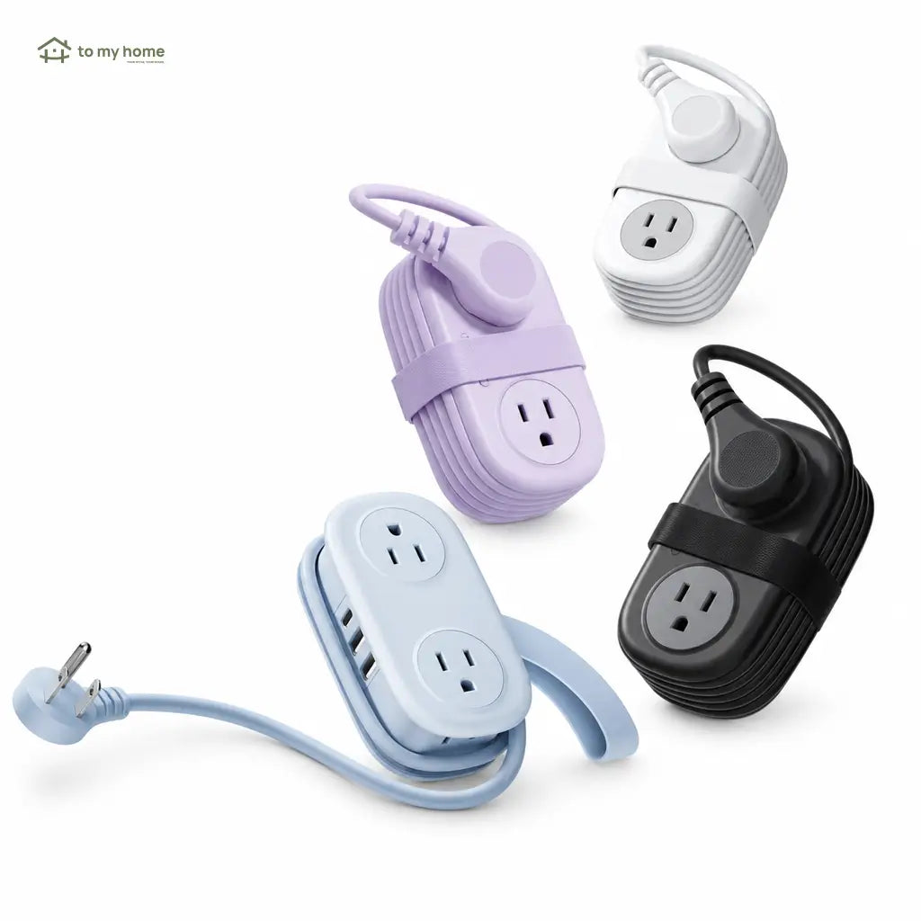 Filtro de linha compacto para viagem com 4 tomadas, USB-C e cabo curto enrolável, ideal para hotel, cruzeiro e mesa de trabalho