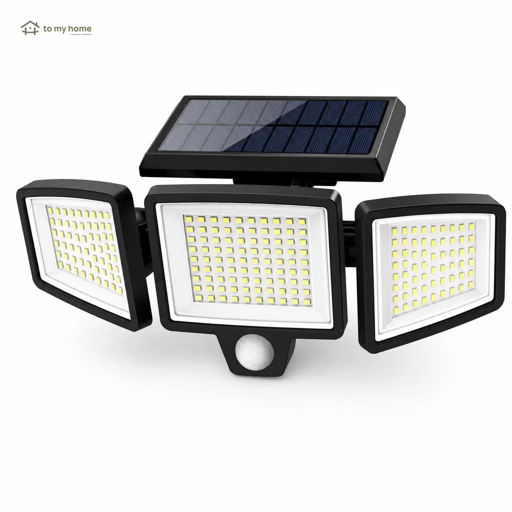 Refletor solar externo 2500LM com 3 cabeças, sensor de movimento e controle remoto para iluminação de segurança no quintal e garagem