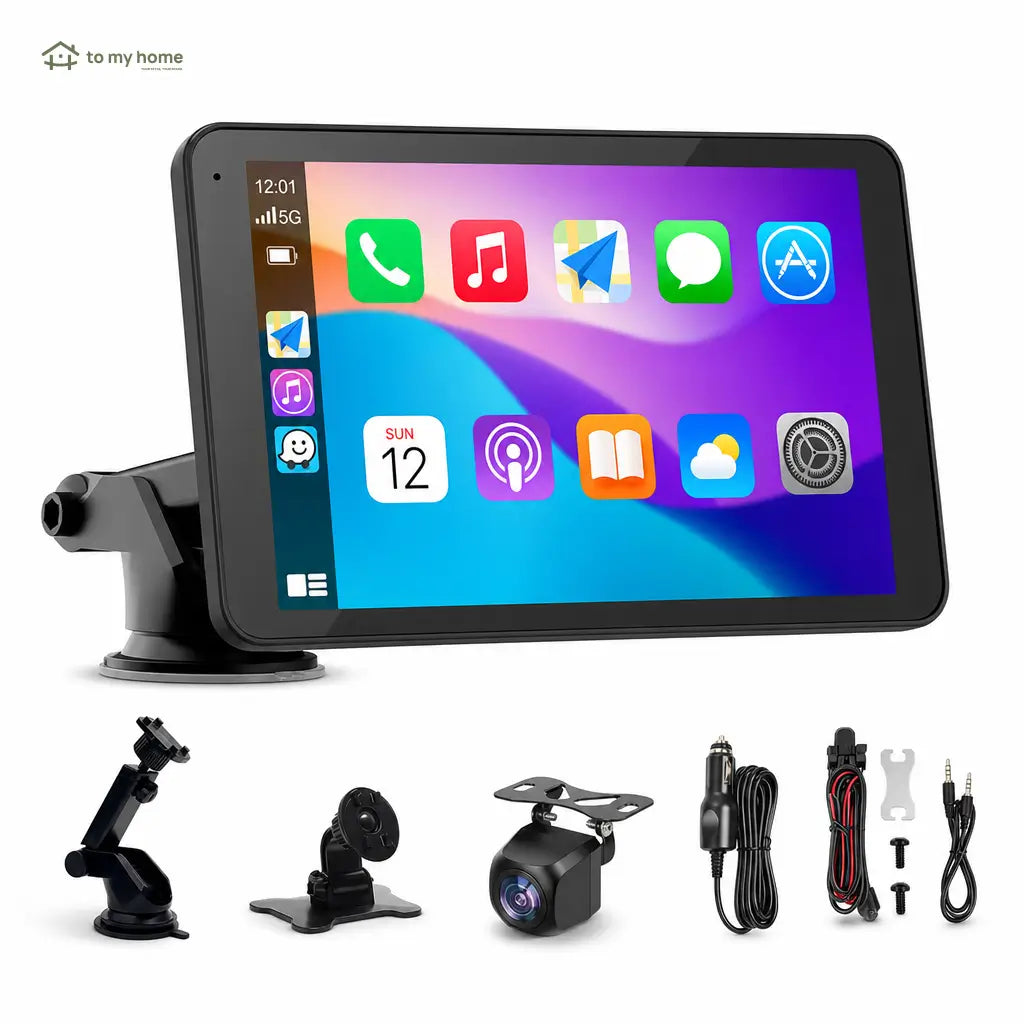 Monitor CarPlay veicular de 7 polegadas com espelhamento, áudio Bluetooth e câmera noturna para Android e iPhone para uso diário no carro