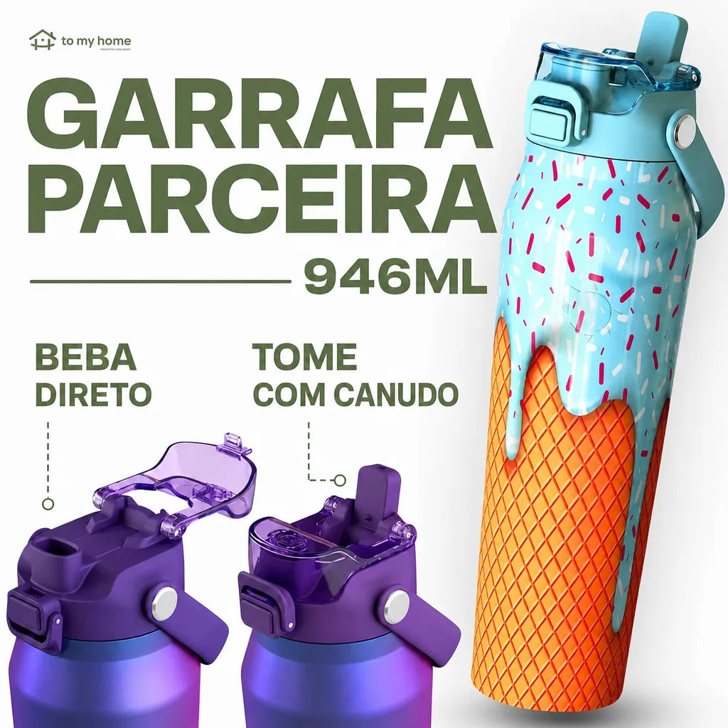 Garrafa de água inox 946 ml parede dupla com canudo e bocal para hidratação sem vazamentos na academia e no dia a dia
