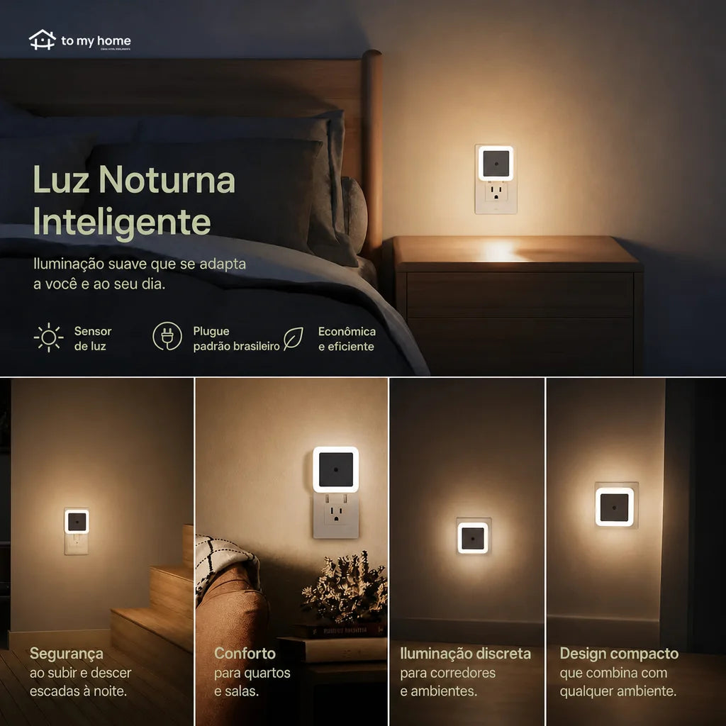 Luz noturna LED de tomada com sensor crepuscular, kit com 6 unidades para quarto, banheiro, corredor e cozinha, branco quente
