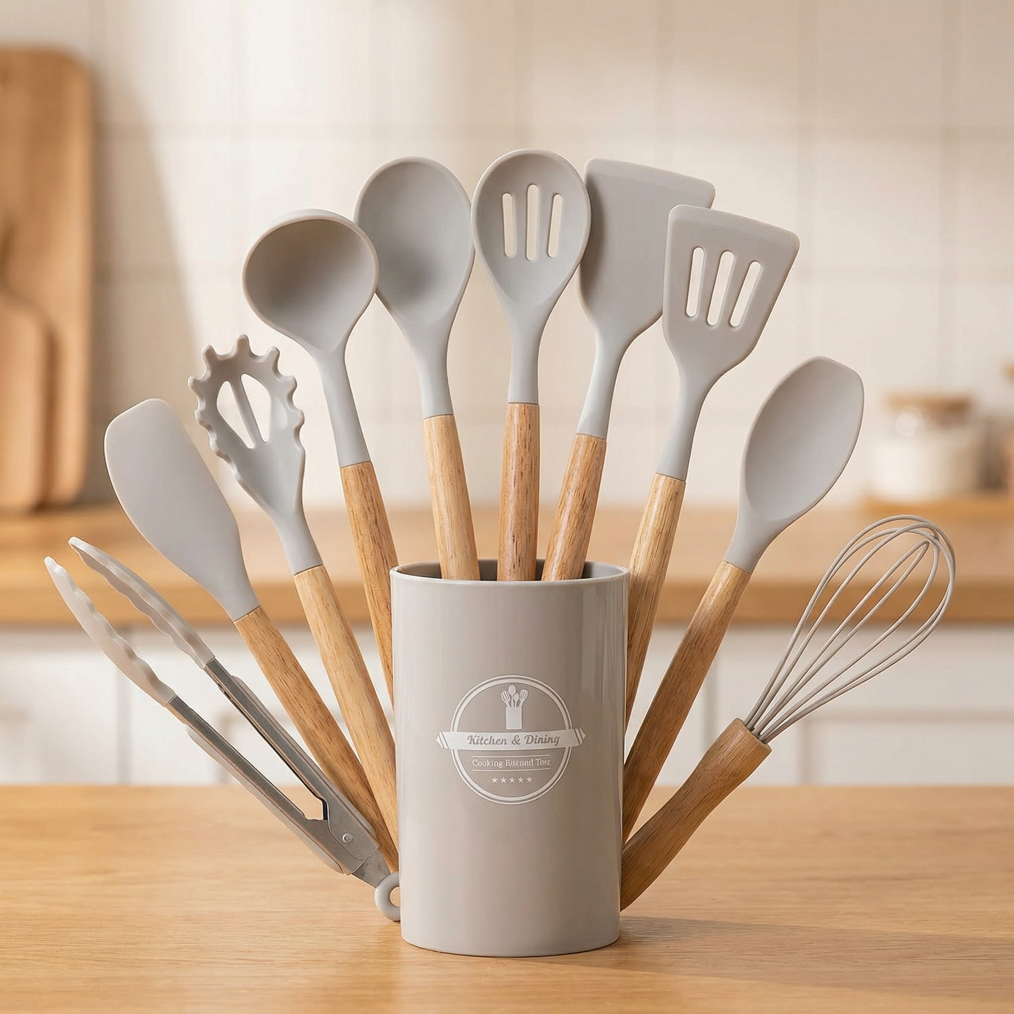 Kit 12 Utensílios de Silicone com Suporte – Proteja Suas Panelas e Organize Sua Cozinha