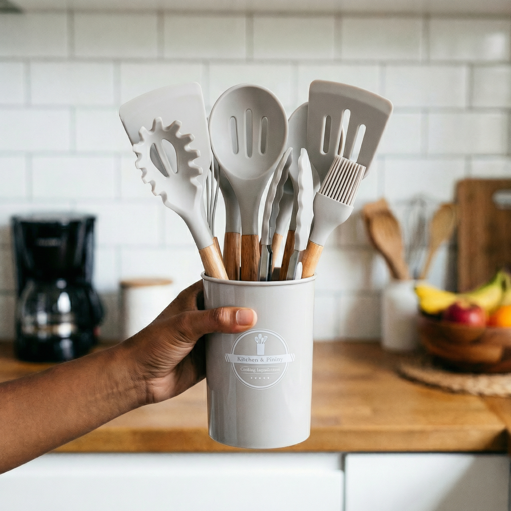 Kit 12 Utensílios de Silicone com Suporte – Proteja Suas Panelas e Organize Sua Cozinha