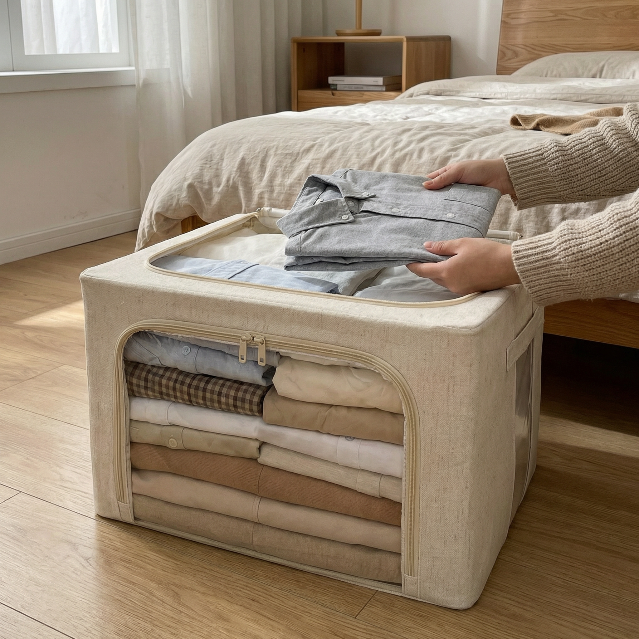 Caixa Organizadora Grande 50cm x 40cm x 30cm  – Armazene Edredons, Roupas e Sapatos com Segurança