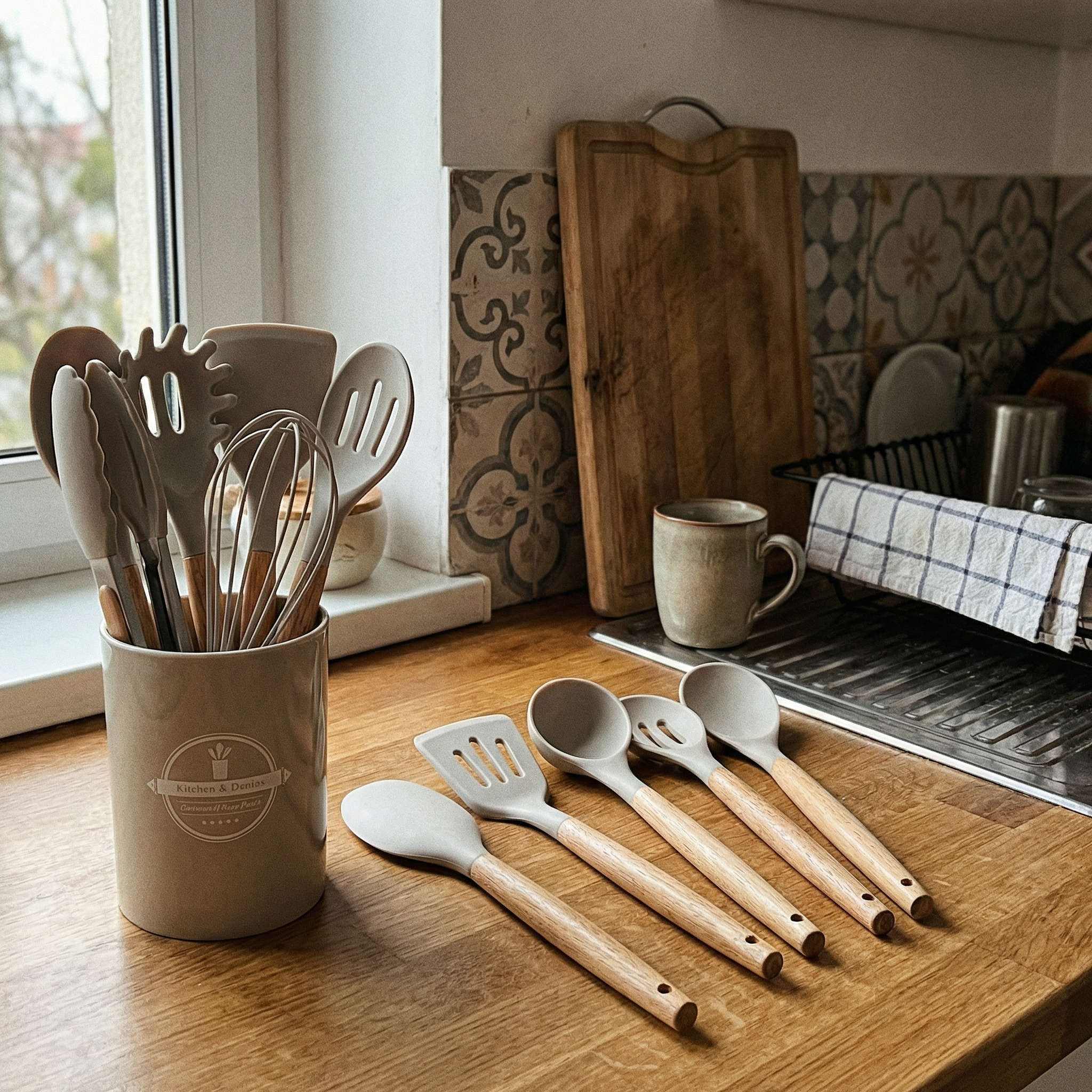 Kit 12 Utensílios de Silicone com Suporte – Proteja Suas Panelas e Organize Sua Cozinha