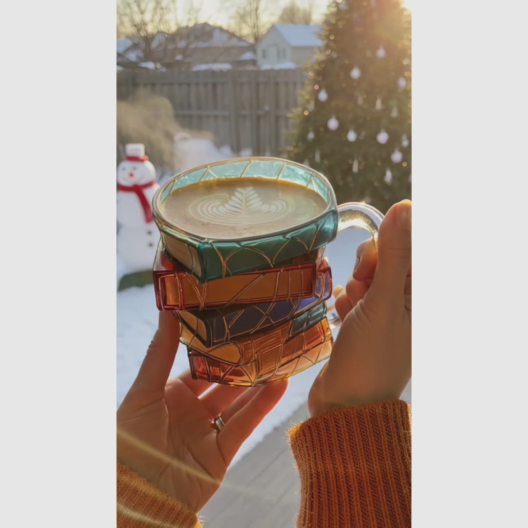 Caneca cerâmica 3D com livros empilhados, design criativo artístico, acabamento delicado, presente leitores decoração funcional ideal casa escritório amantes leitura