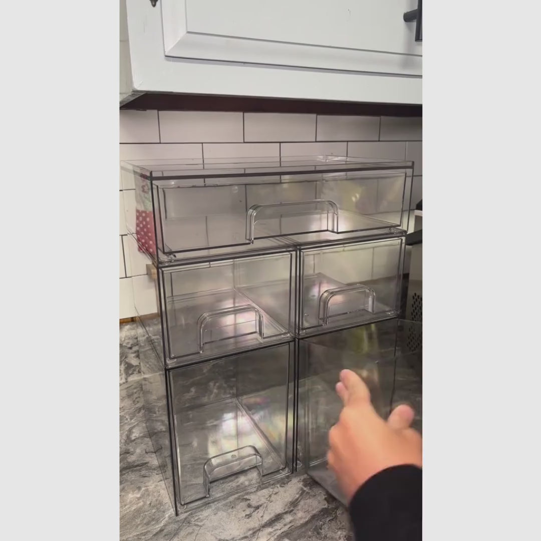 Organizador transparente empilhável com gavetas deslizantes para banheiro, cozinha, escritório e itens de bebê, kit multiuso com 5 ou 8 peças
