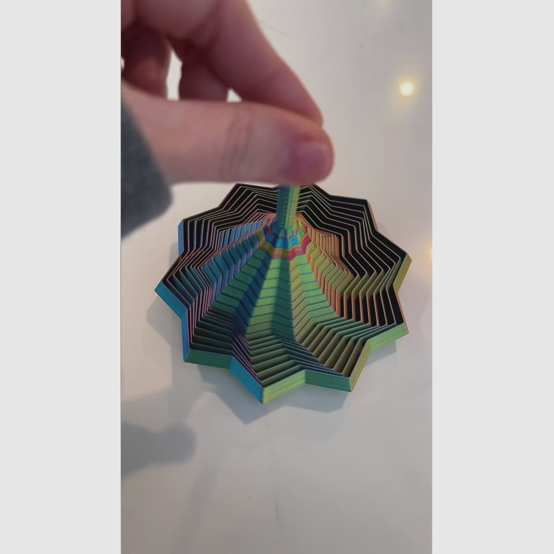 Estrela Fidget Sensorial 3D Expansível Anti-Stress com Movimento Espiral Giratório, Alça, Toque Suave e Efeito Relaxante