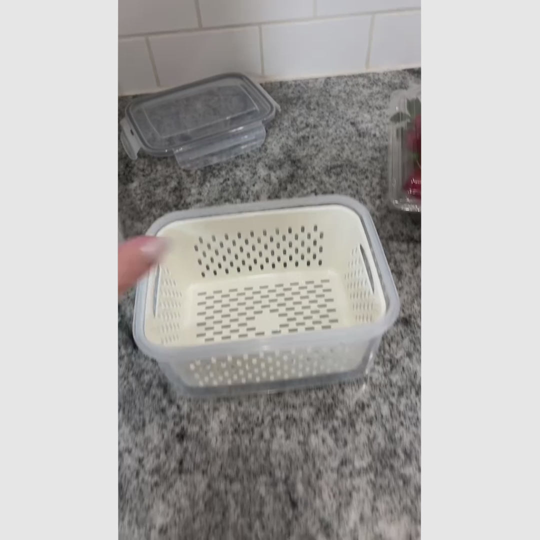 Kit com 5 Organizadores Empilháveis para Geladeira, com Coador Removível para Frutas, Legumes e Carnes Frescas frescura prolongada