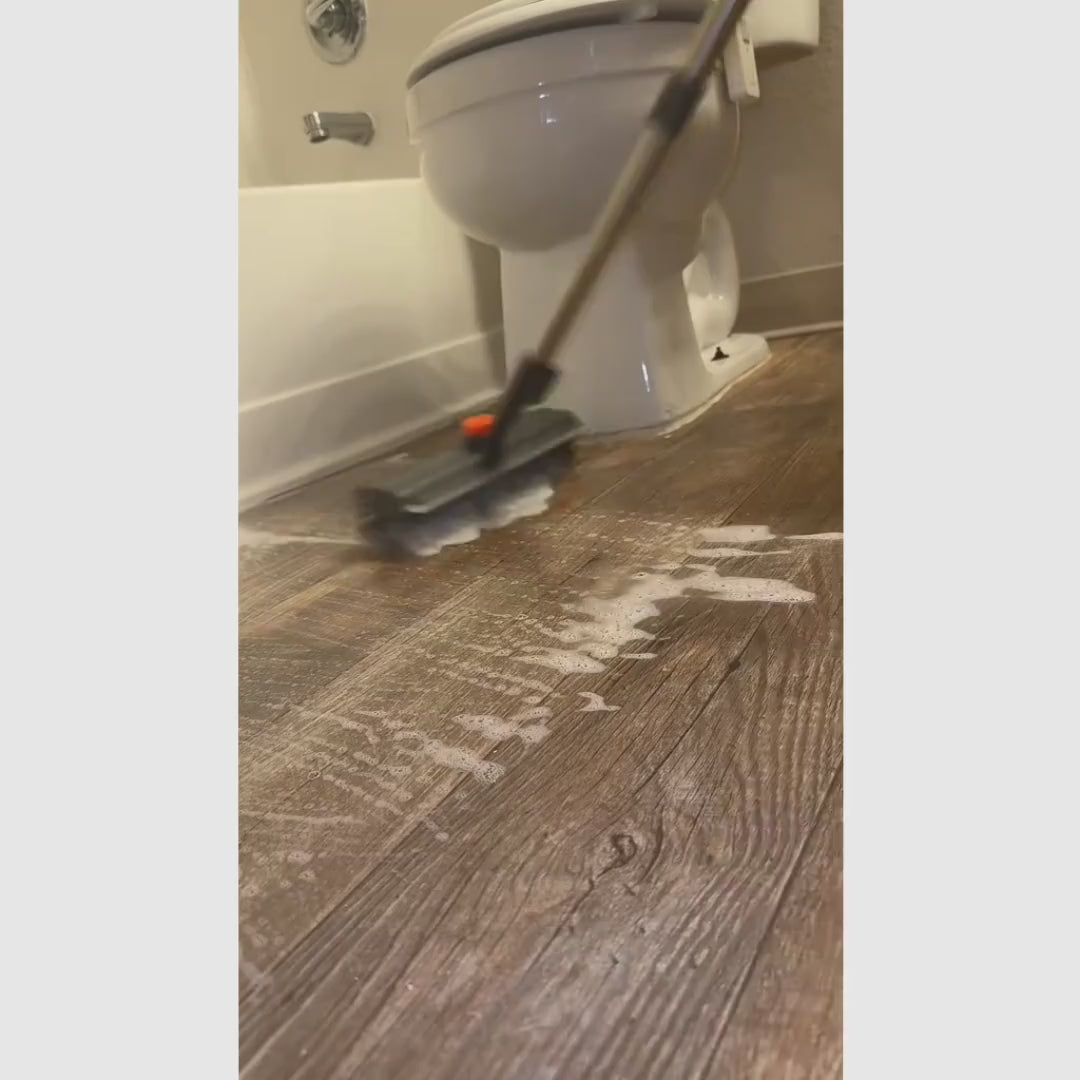 Escova esfregão 3 em 1 com cabo ajustável, rotação 360° e rodo para limpeza pesada de pisos, azulejos e banheiro