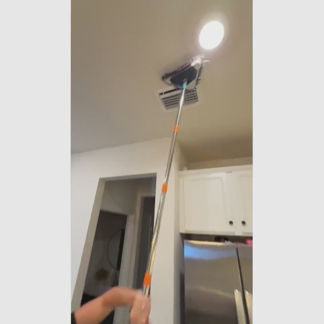 Mop triangular com cabo longo ajustável e rodízio 360° para limpar paredes, ventiladores, vidros, pisos e cantos difíceis