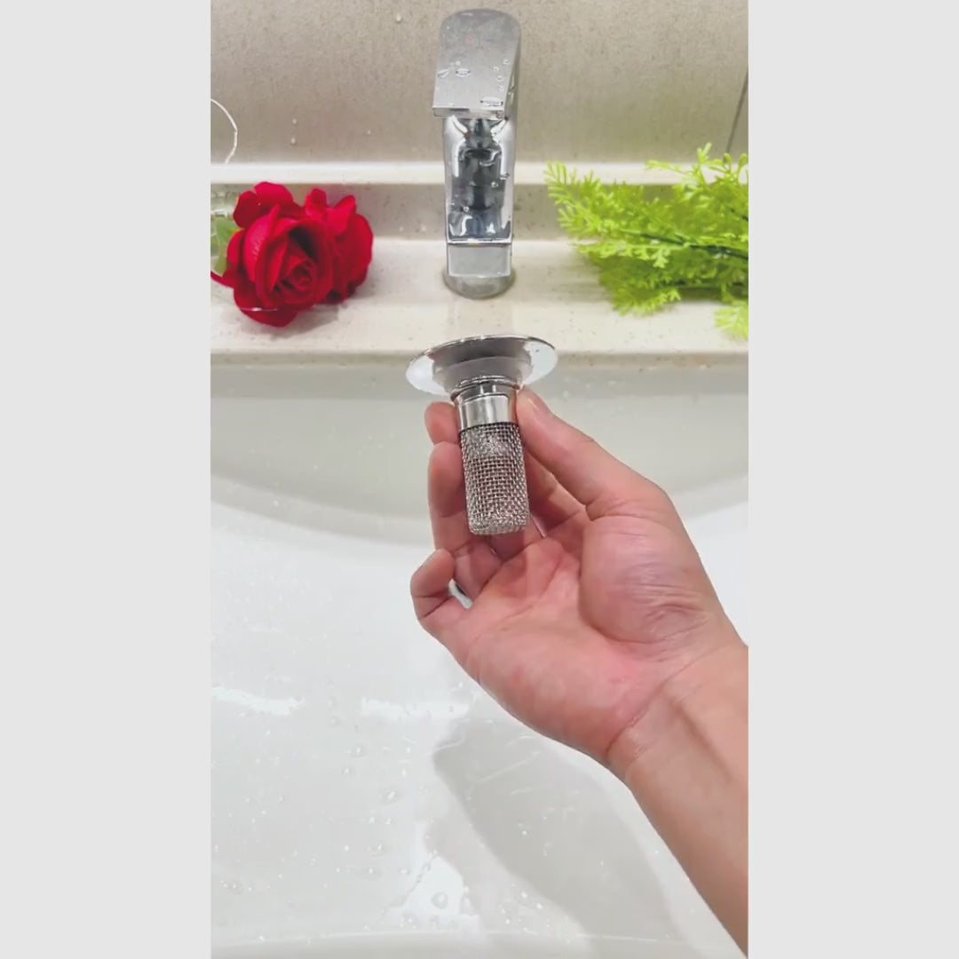 Válvula pop-up para pia de banheiro 2 em 1 com cesto anti-entupimento para ralos padrão de 2,8 a 3,7 cm e vedação prática