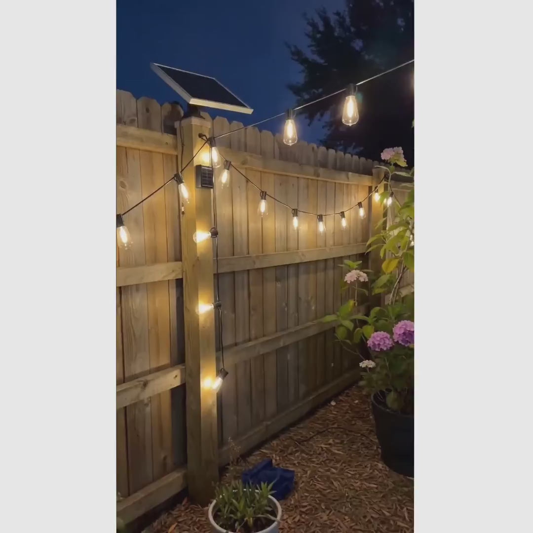 Cordão de luzes solares LED com sensor crepuscular e 8 modos para varanda, jardim e área externa
