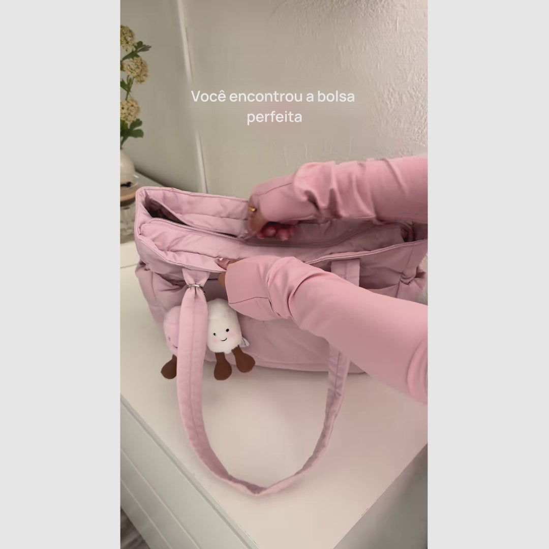 Bolsa Tote Puffy Acolchoada Feminina para Notebook, Trabalho e Viagem, Leve, Espaçosa, Resistente e com Múltiplos Compartimentos