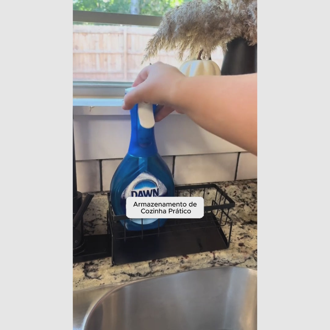 Suporte Organizador para Pia de Cozinha em Aço Inoxidável, com Divisor para Esponjas e Compartimento para Sabão pia ordenada