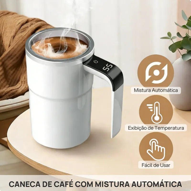 Caneca Elétrica Misturadora Automática Recarregável com Agitação Magnética, Display LCD, Mistura Uniforme e Uso Diário Prático