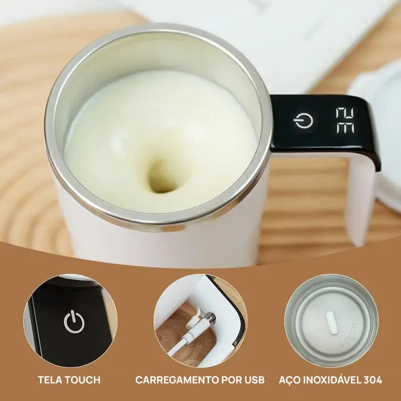 Caneca Elétrica Misturadora Automática Recarregável com Agitação Magnética, Display LCD, Mistura Uniforme e Uso Diário Prático